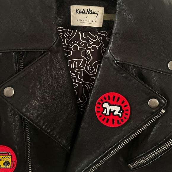 Alice + Olivia x Keith Haring Black Leather Jacket - Picture 2 of 8